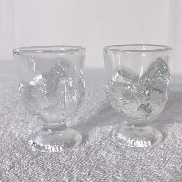 Vintage Clear Glass Chicken Shaped Egg Cups Shot Glasses x2 - Picture 6 of 9